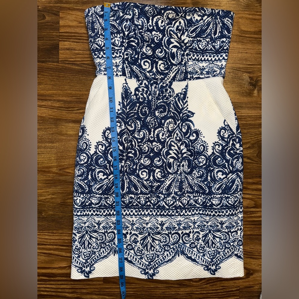 J. Crew Collection Ella Porcelain Paisley Blue White Strapless Dress size 6 - Picture 13 of 13